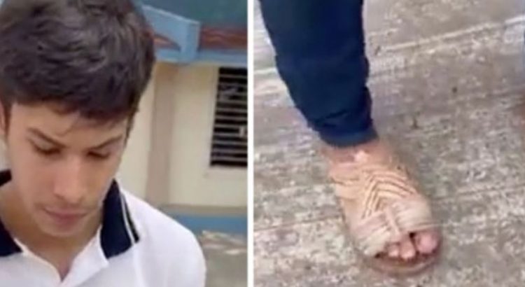 Por burlarse de los tenis de un compañero su papá lo manda en huaraches a la escuela