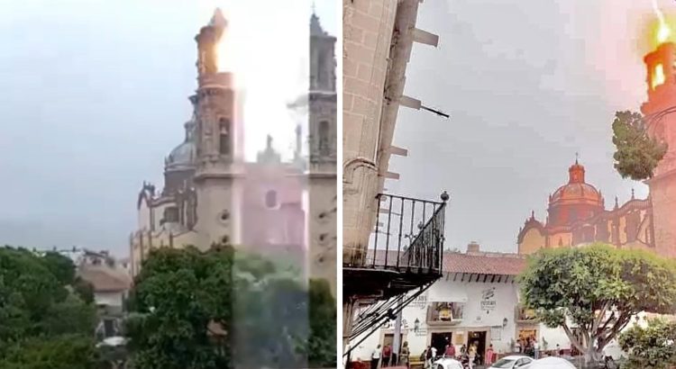 Impacta rayo sobre la torre de una iglesia en Taxco